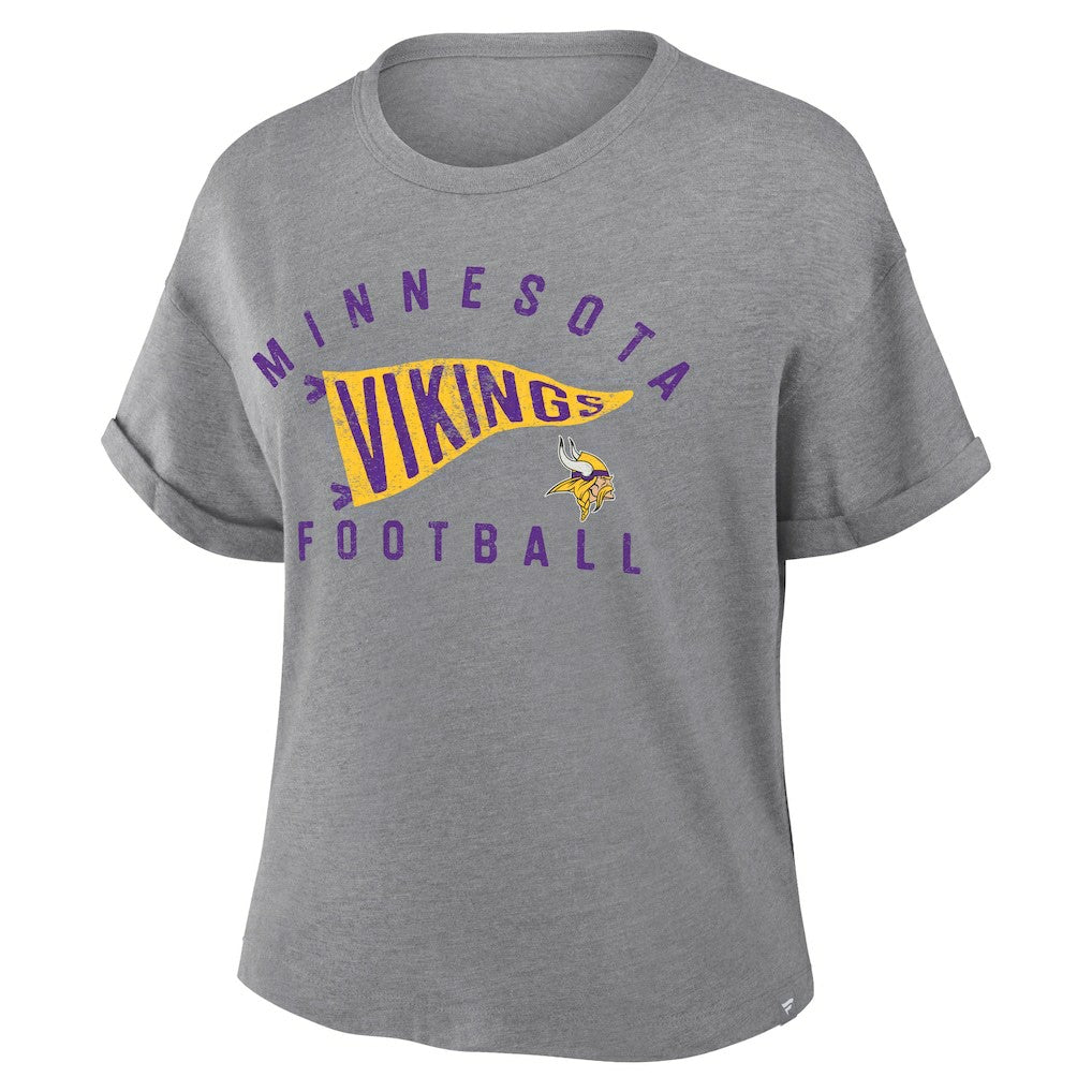 Minnesota Vikings Women's Pennant Wave Tribute Tri-Blend Boxy T-Shirt | NFL On sale