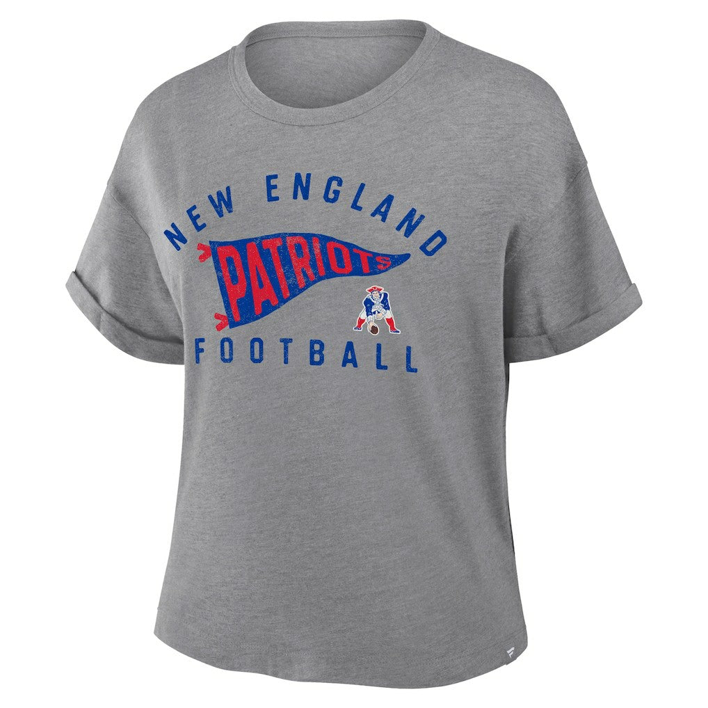 New England Patriots Women's Pennant Wave Tribute Tri-Blend Boxy T-Shirt | NFL New