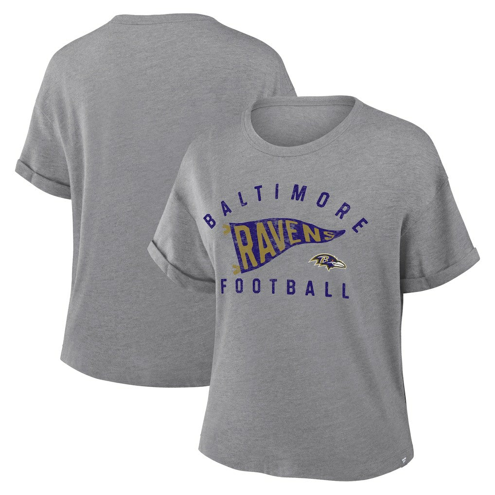 Baltimore Ravens Women's Pennant Wave Tribute Tri-Blend Boxy T-Shirt | NFL On sale