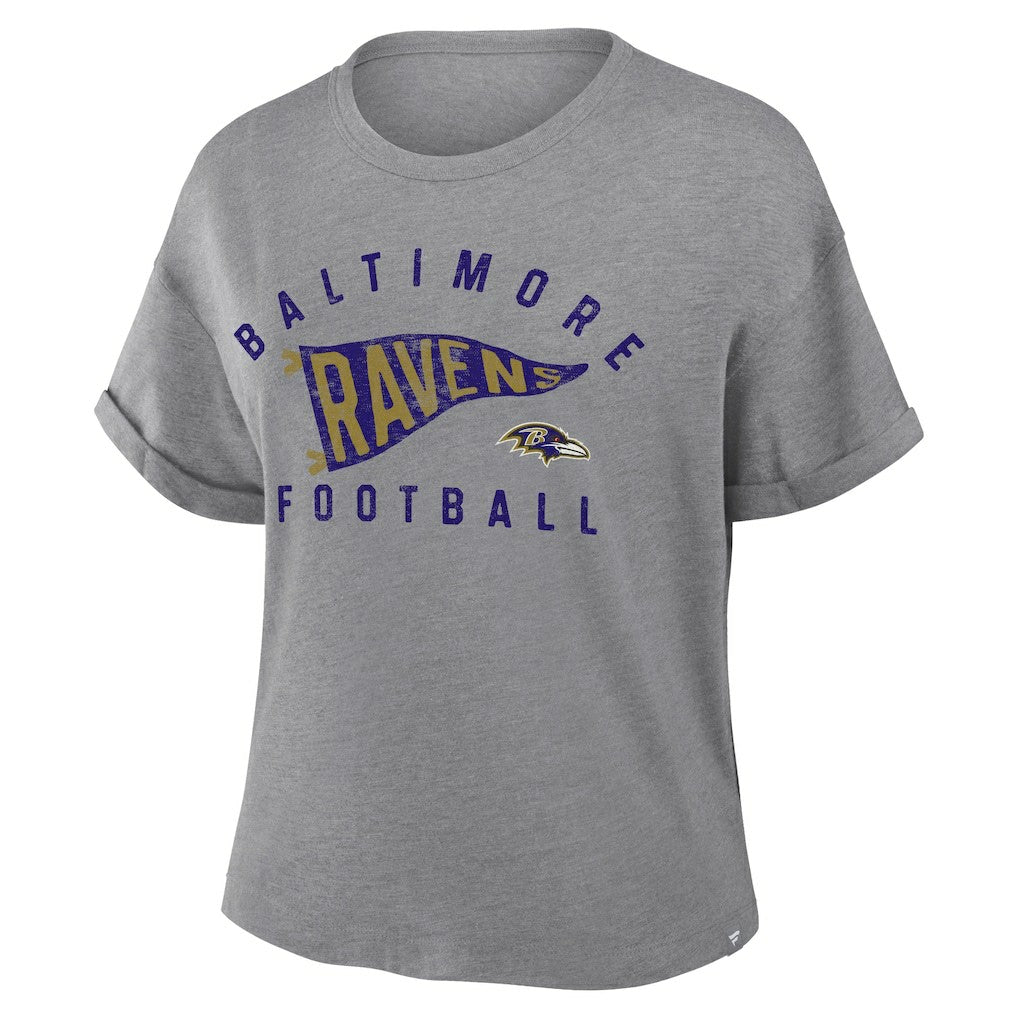 Baltimore Ravens Women's Pennant Wave Tribute Tri-Blend Boxy T-Shirt | NFL On sale