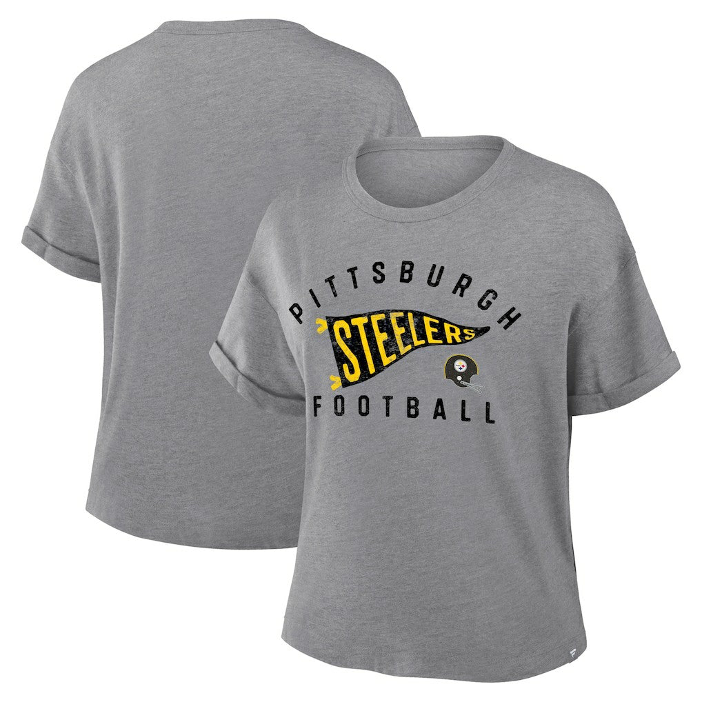 Pittsburgh Steelers Women's Pennant Wave Tribute Tri-Blend Boxy T-Shirt | NFL New