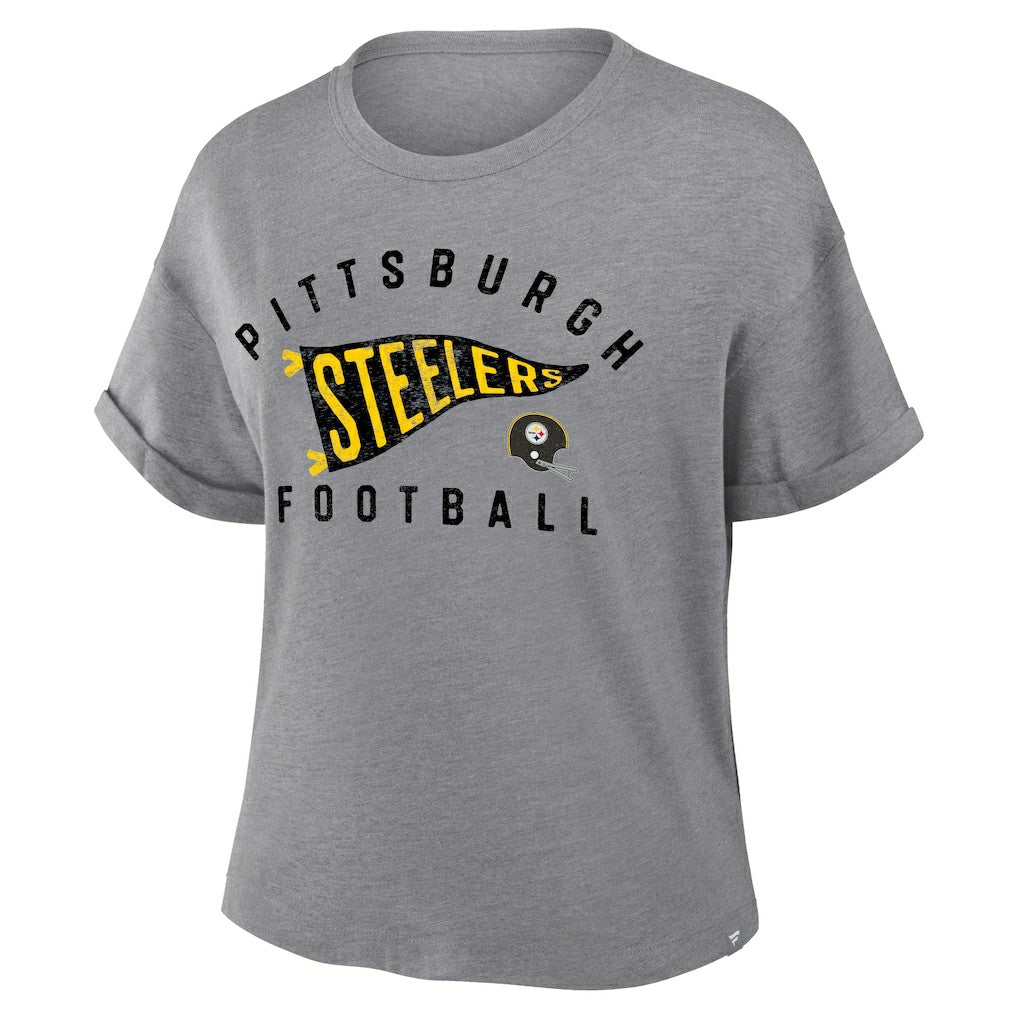 Pittsburgh Steelers Women's Pennant Wave Tribute Tri-Blend Boxy T-Shirt | NFL New