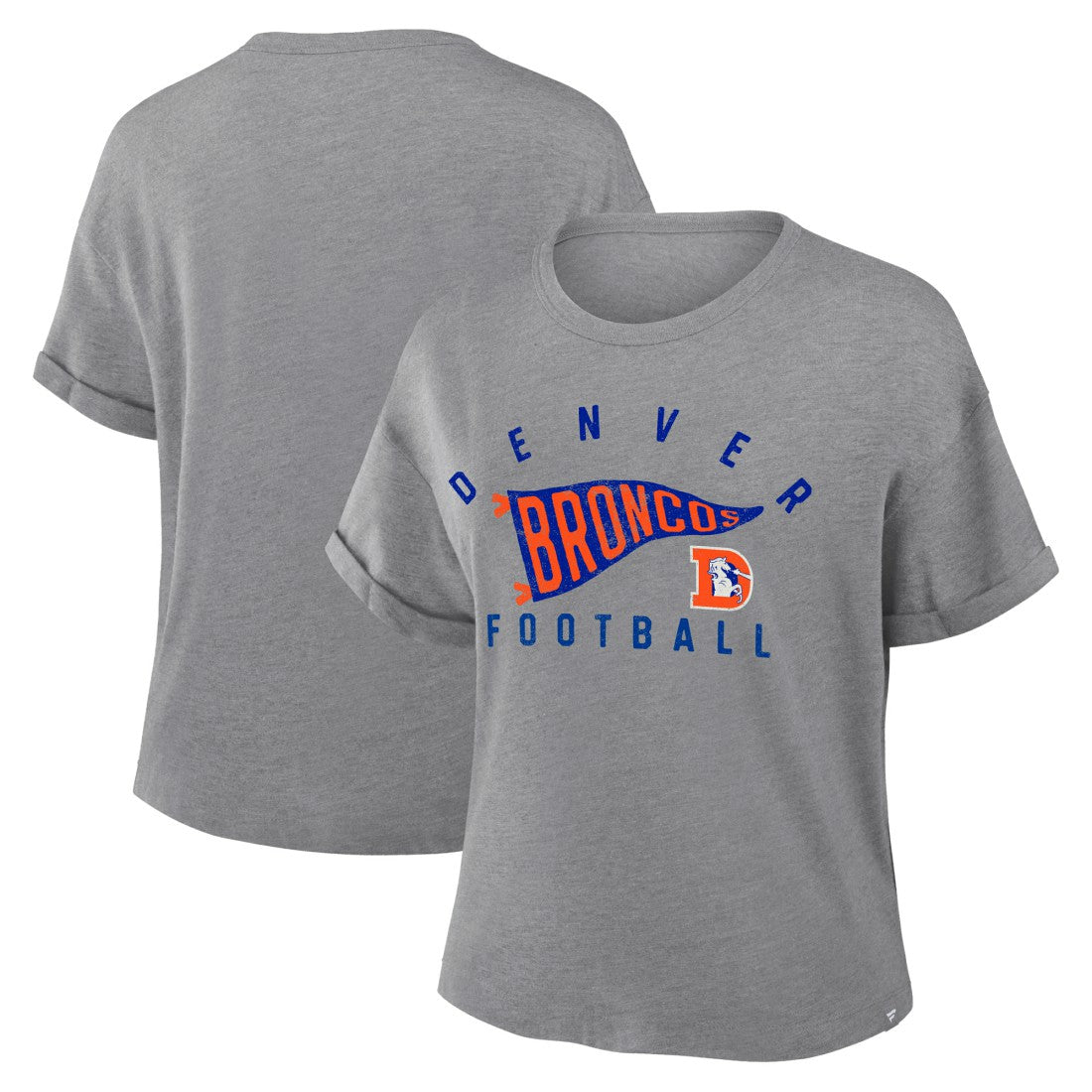 Denver Broncos Women's Pennant Wave Tribute Tri-Blend Boxy T-Shirt | NFL New