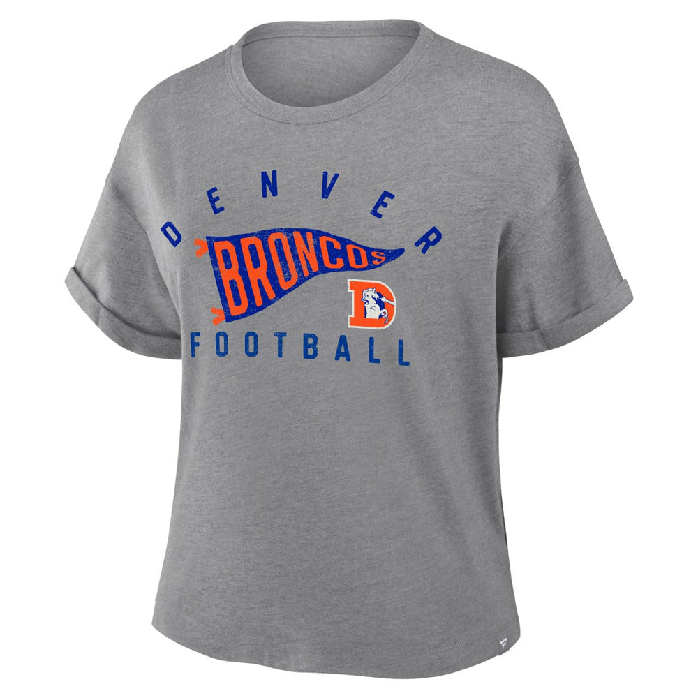 Denver Broncos Women's Pennant Wave Tribute Tri-Blend Boxy T-Shirt | NFL New