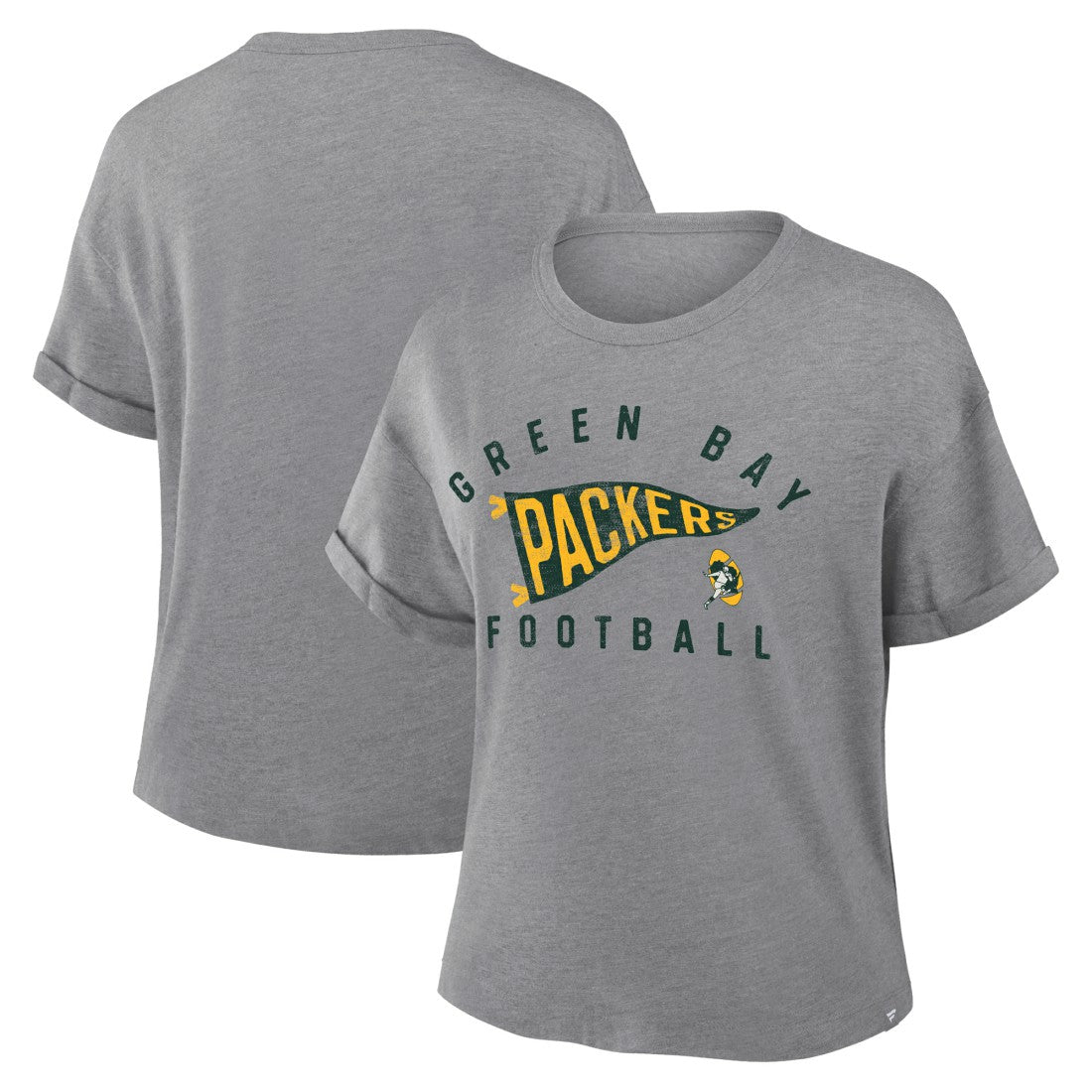 Green Bay Packers Women's Pennant Wave Tribute Tri-Blend Boxy T-Shirt | NFL Outlet