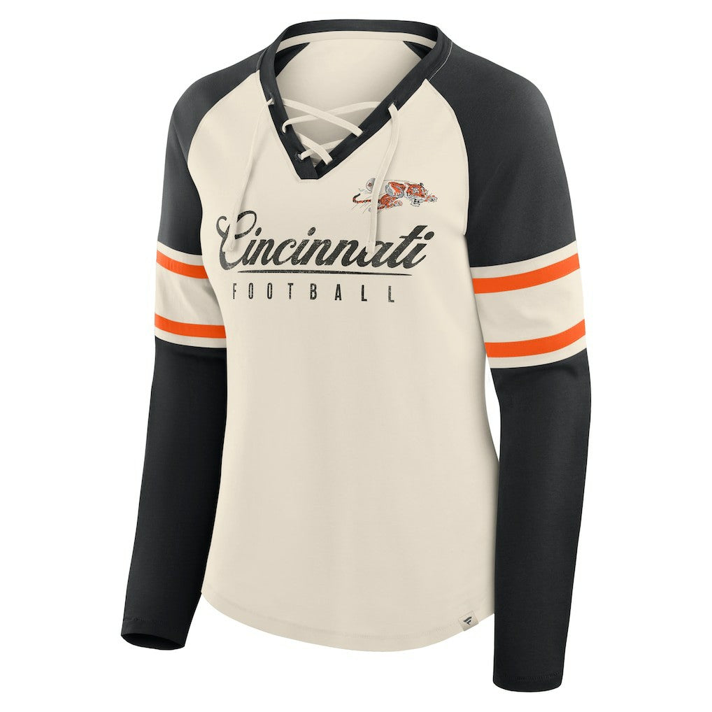 Cincinnati Bengals Women's Hometown Gridiron Hero Raglan Lace-Up V-Neck Long Sleeve T-Shirt | NFL Near me