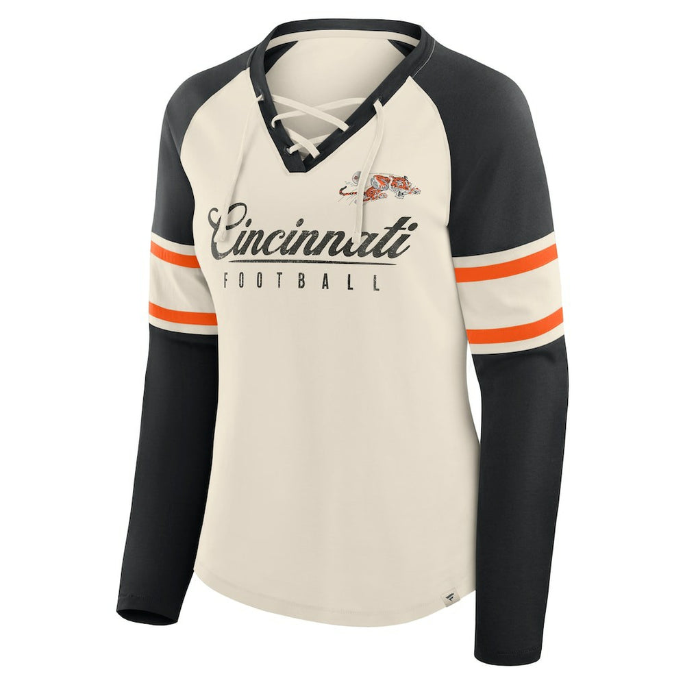 Cincinnati Bengals Women's Hometown Gridiron Hero Raglan Lace-Up V-Neck Long Sleeve T-Shirt | NFL Near me