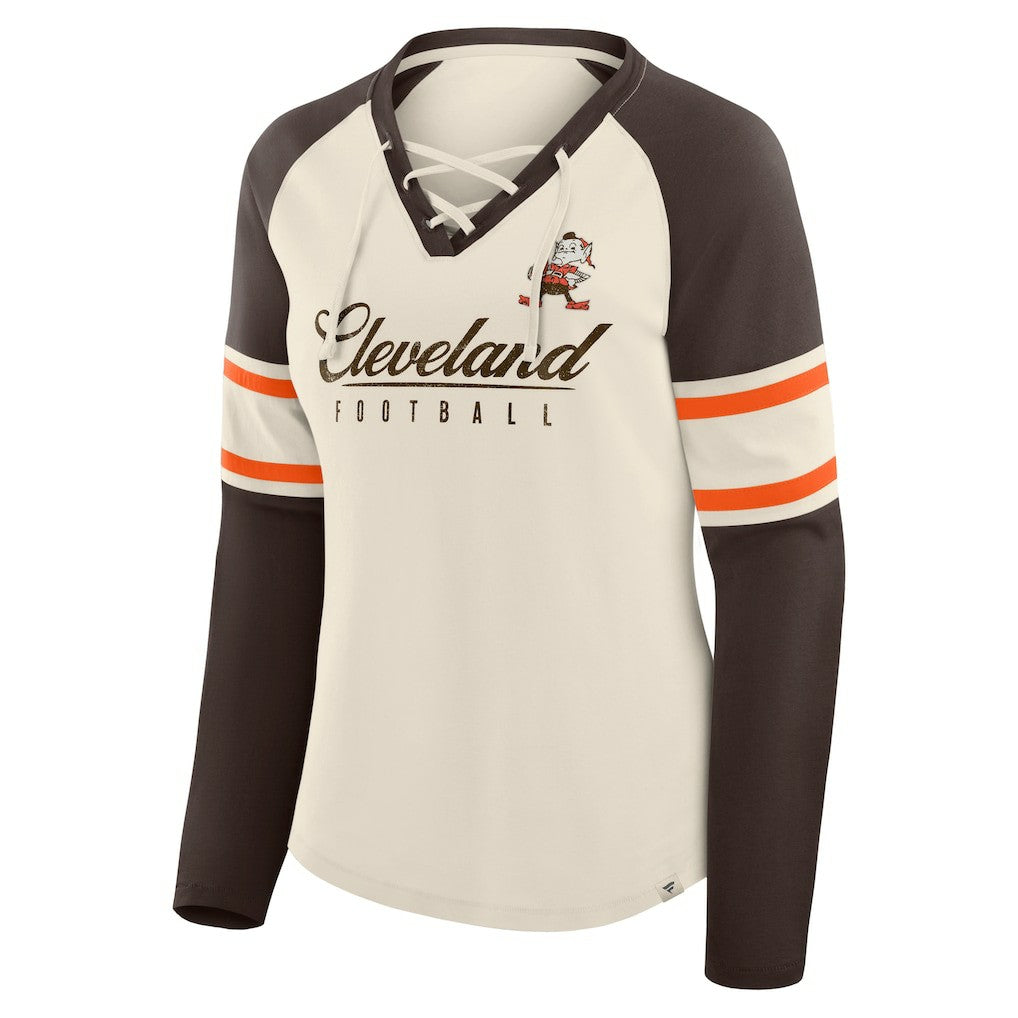 Cleveland Browns Women's Hometown Gridiron Hero Raglan Lace-Up V-Neck Long Sleeve T-Shirt | NFL On sale