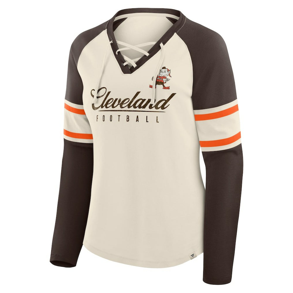 Cleveland Browns Women's Hometown Gridiron Hero Raglan Lace-Up V-Neck Long Sleeve T-Shirt | NFL On sale