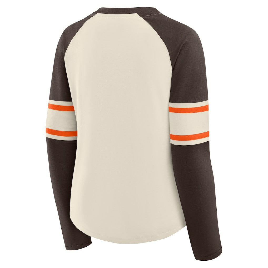 Cleveland Browns Women's Hometown Gridiron Hero Raglan Lace-Up V-Neck Long Sleeve T-Shirt | NFL On sale