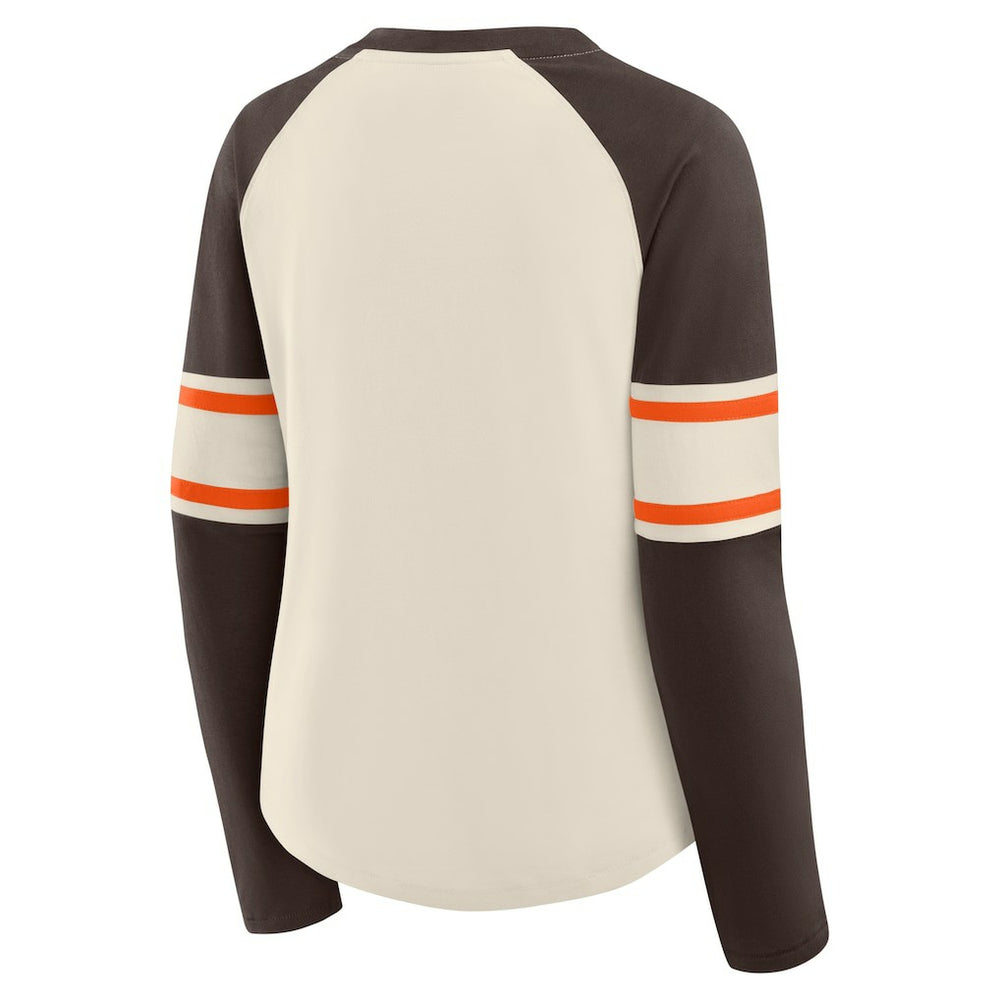 Cleveland Browns Women's Hometown Gridiron Hero Raglan Lace-Up V-Neck Long Sleeve T-Shirt | NFL On sale