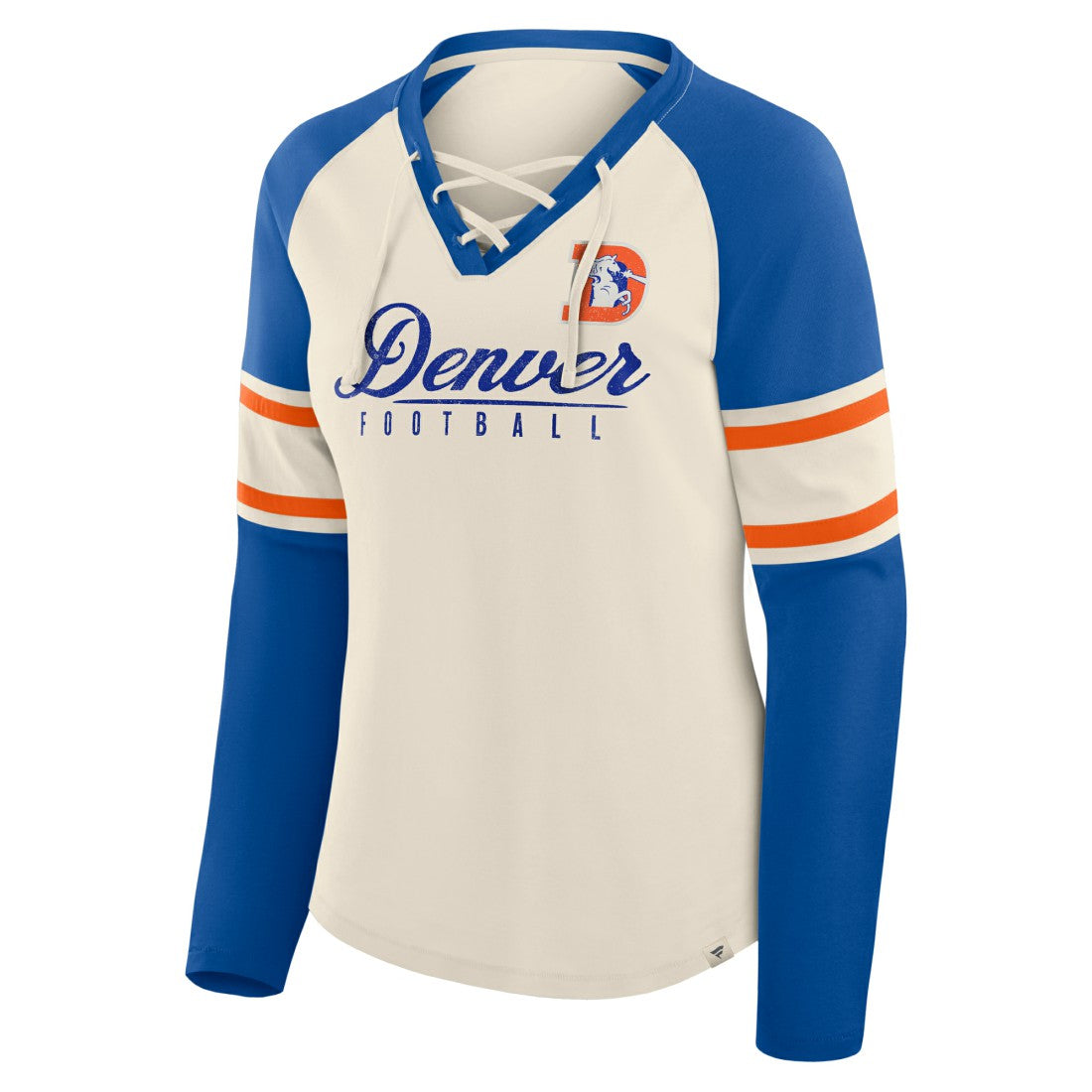 Denver Broncos Women's Hometown Gridiron Hero Raglan Lace-Up V-Neck Long Sleeve T-Shirt | NFL US