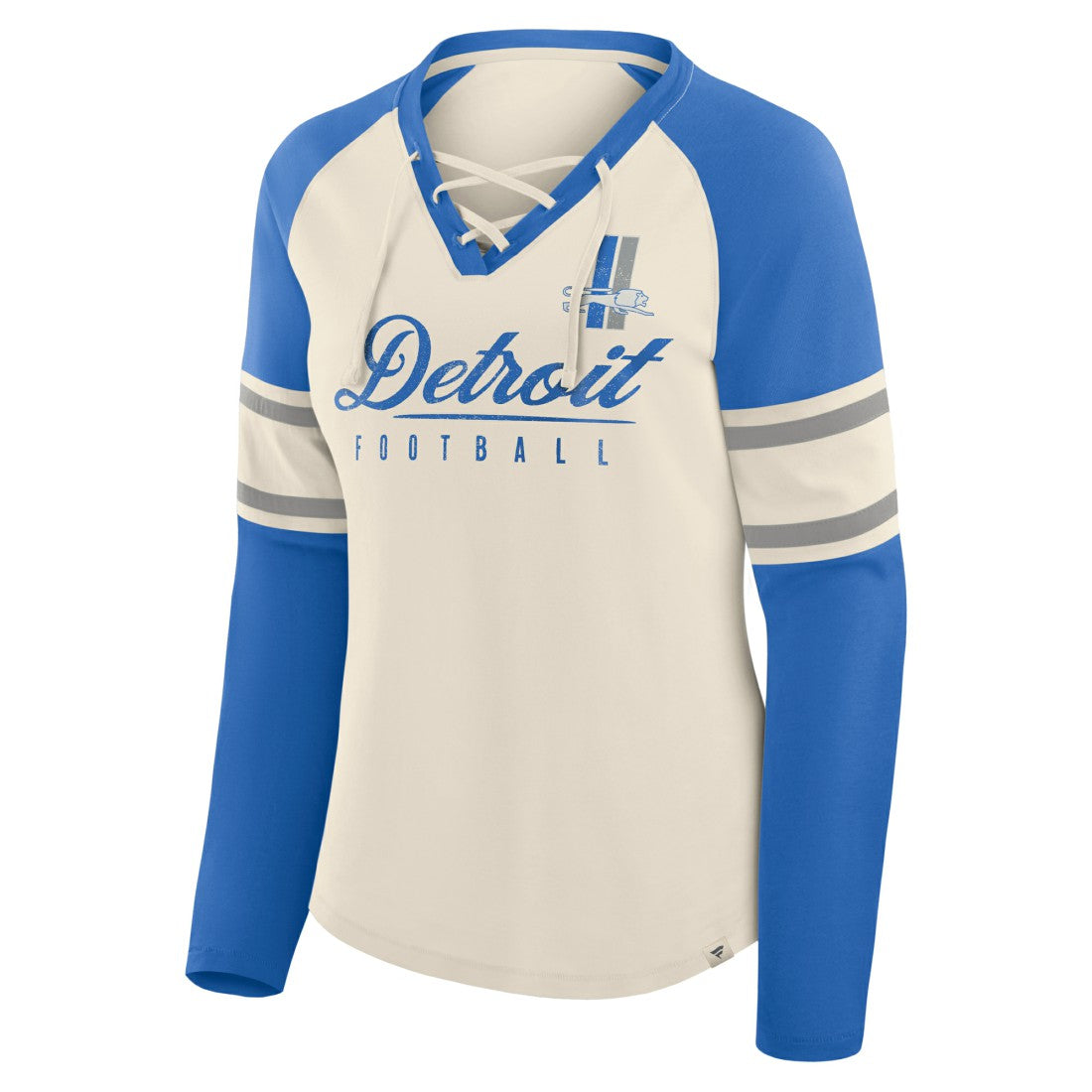 Detroit Lions Women's Hometown Gridiron Hero Raglan Lace-Up V-Neck Long Sleeve T-Shirt | NFL Near me