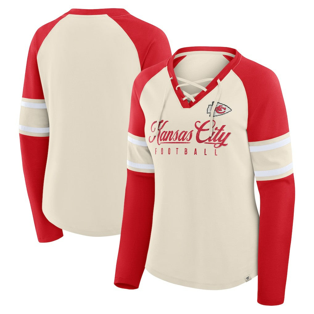 Kansas City Chiefs Women's Hometown Gridiron Hero Raglan Lace-Up V-Neck Long Sleeve T-Shirt | NFL Near me