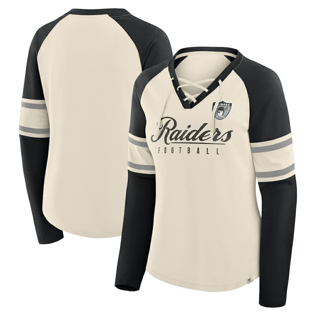 Las Vegas Raiders Women's Hometown Gridiron Hero Raglan Lace-Up V-Neck Long Sleeve T-Shirt | NFL Sale