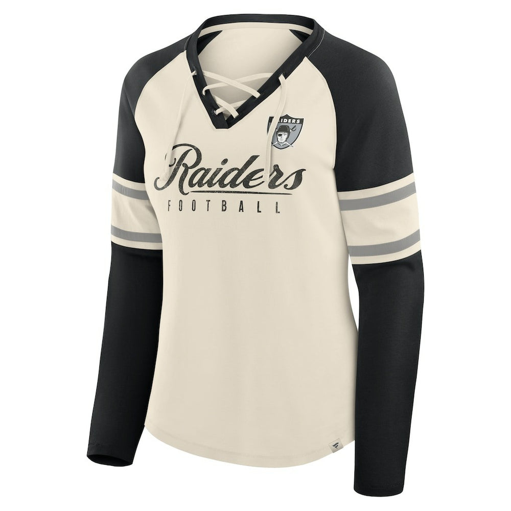 Las Vegas Raiders Women's Hometown Gridiron Hero Raglan Lace-Up V-Neck Long Sleeve T-Shirt | NFL Sale