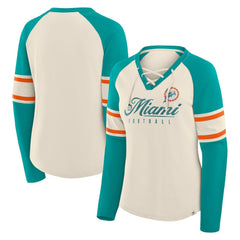 Miami Dolphins Women's Hometown Gridiron Hero Raglan Lace-Up V-Neck Long Sleeve T-Shirt | NFL US