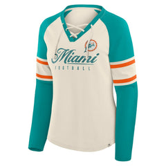 Miami Dolphins Women's Hometown Gridiron Hero Raglan Lace-Up V-Neck Long Sleeve T-Shirt | NFL US