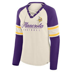 Minnesota Vikings Women's Hometown Gridiron Hero Raglan Lace-Up V-Neck Long Sleeve T-Shirt | NFL New