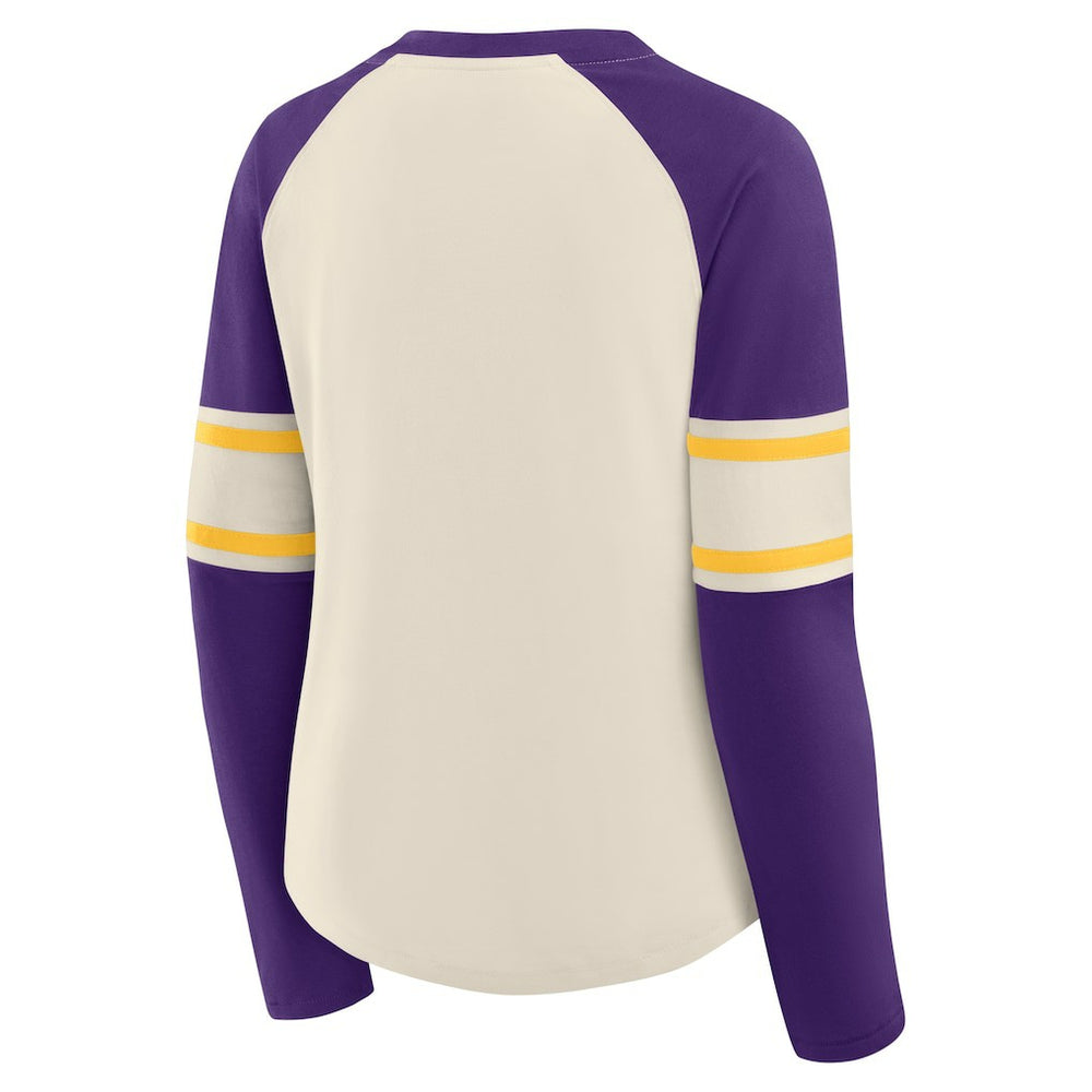 Minnesota Vikings Women's Hometown Gridiron Hero Raglan Lace-Up V-Neck Long Sleeve T-Shirt | NFL New