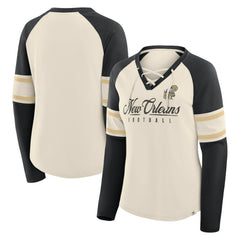 New Orleans Saints Women's Hometown Gridiron Hero Raglan Lace-Up V-Neck Long Sleeve T-Shirt | NFL US