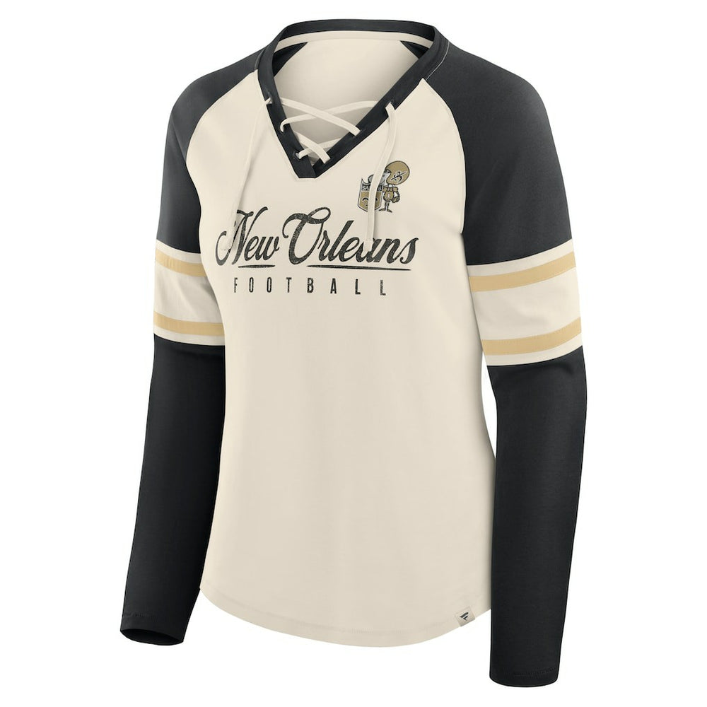 New Orleans Saints Women's Hometown Gridiron Hero Raglan Lace-Up V-Neck Long Sleeve T-Shirt | NFL US
