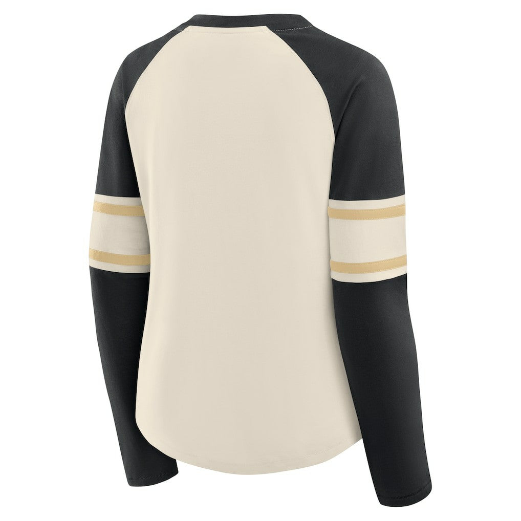 New Orleans Saints Women's Hometown Gridiron Hero Raglan Lace-Up V-Neck Long Sleeve T-Shirt | NFL US