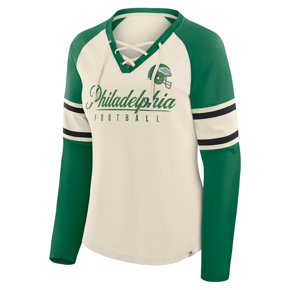 Philadelphia Eagles Women's Hometown Gridiron Hero Raglan Lace-Up V-Neck Long Sleeve T-Shirt | NFL Near me