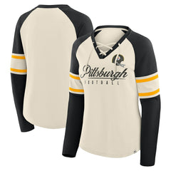 Pittsburgh Steelers Women's Hometown Gridiron Hero Raglan Lace-Up V-Neck Long Sleeve T-Shirt | NFL US