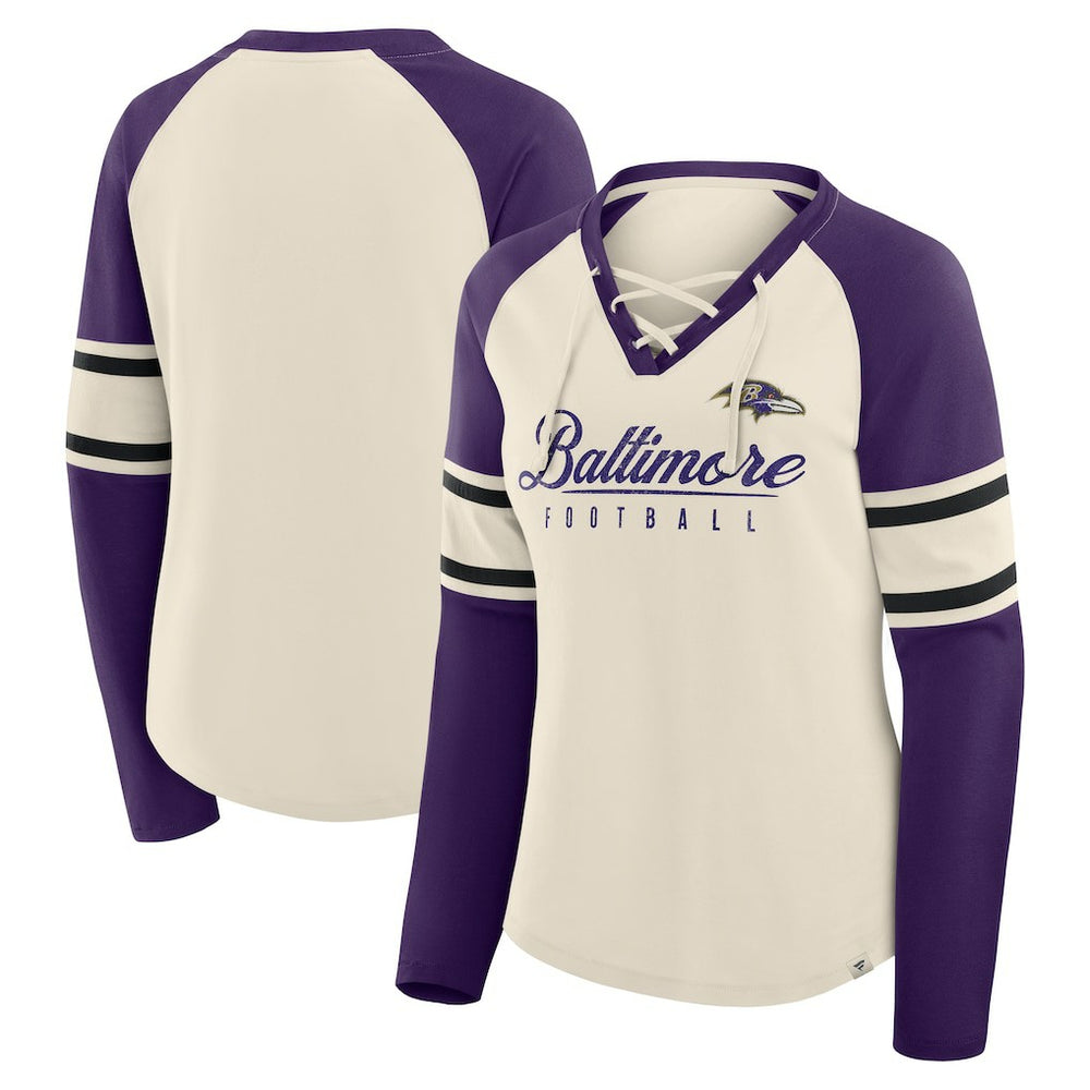Baltimore Ravens Women's Hometown Gridiron Hero Raglan Lace-Up V-Neck Long Sleeve T-Shirt | NFL Hot