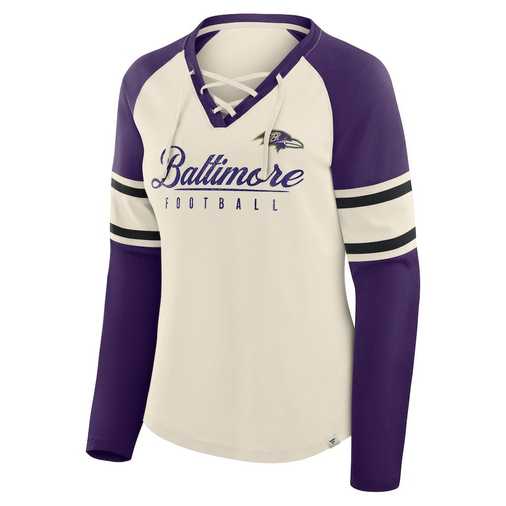 Baltimore Ravens Women's Hometown Gridiron Hero Raglan Lace-Up V-Neck Long Sleeve T-Shirt | NFL Hot