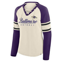 Baltimore Ravens Women's Hometown Gridiron Hero Raglan Lace-Up V-Neck Long Sleeve T-Shirt | NFL Hot