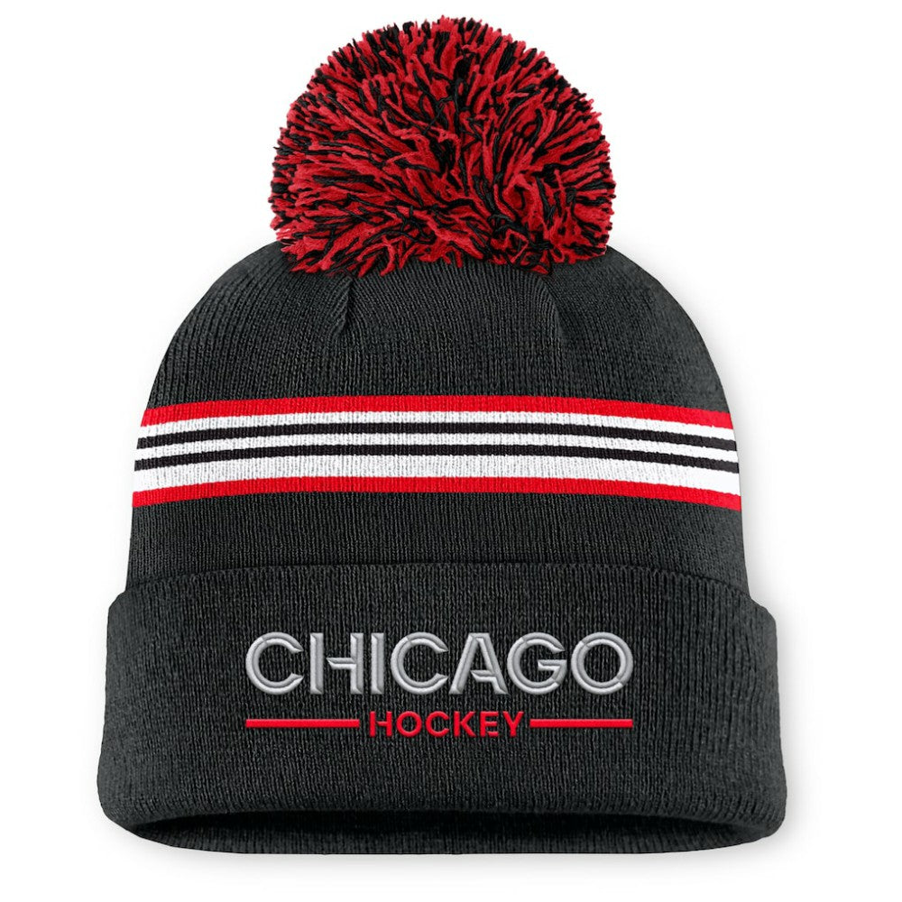 Chicago Blackhawks Fanatics Women's Authentic Pro Rink Cuffed Knit Hat with Pom -  NHL Hats