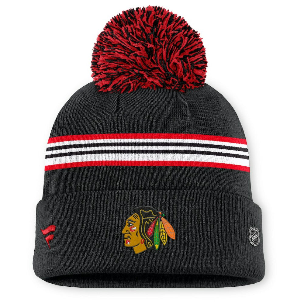 Chicago Blackhawks Fanatics Women's Authentic Pro Rink Cuffed Knit Hat with Pom -  NHL Hats