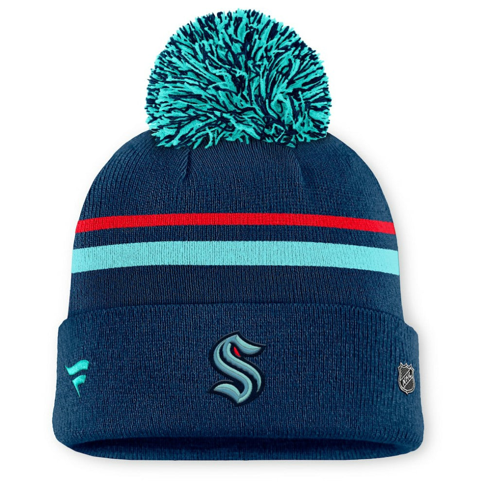 Seattle Kraken Fanatics Women's Authentic Pro Rink Cuffed Knit Hat with Pom -  NHL Hats