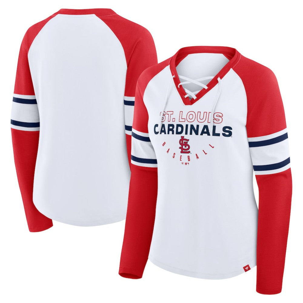 St. Louis Cardinals Fanatics Women's Blitz Package Raglan Lace-Up V-Neck Long Sleeve T-Shirt - MLB T-shirts