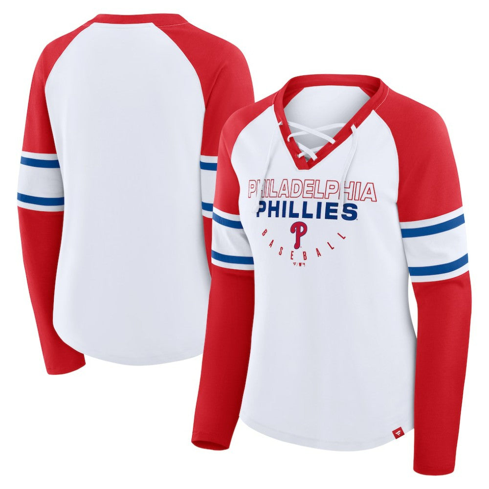 Philadelphia Phillies Fanatics Women's Blitz Package Raglan Lace-Up V-Neck Long Sleeve T-Shirt - MLB T-shirts