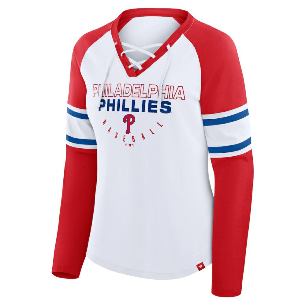 Philadelphia Phillies Fanatics Women's Blitz Package Raglan Lace-Up V-Neck Long Sleeve T-Shirt - MLB T-shirts