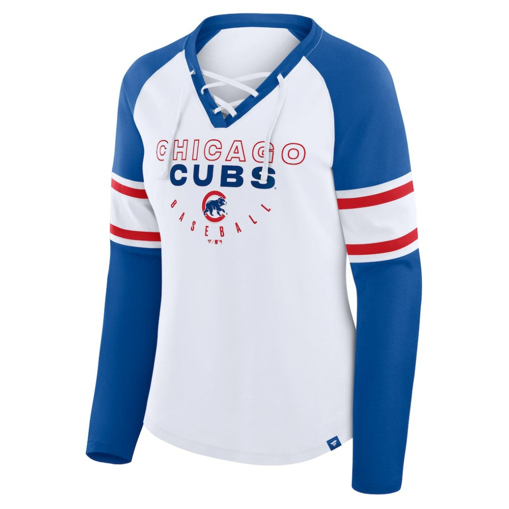 Chicago Cubs Fanatics Women's Blitz Package Raglan Lace-Up V-Neck Long Sleeve T-Shirt - MLB T-shirts
