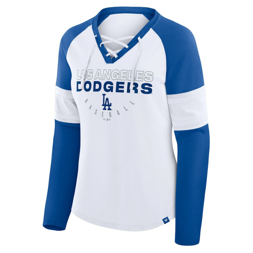 Los Angeles Dodgers Fanatics Women's Blitz Package Raglan Lace-Up V-Neck Long Sleeve T-Shirt - MLB T-shirts