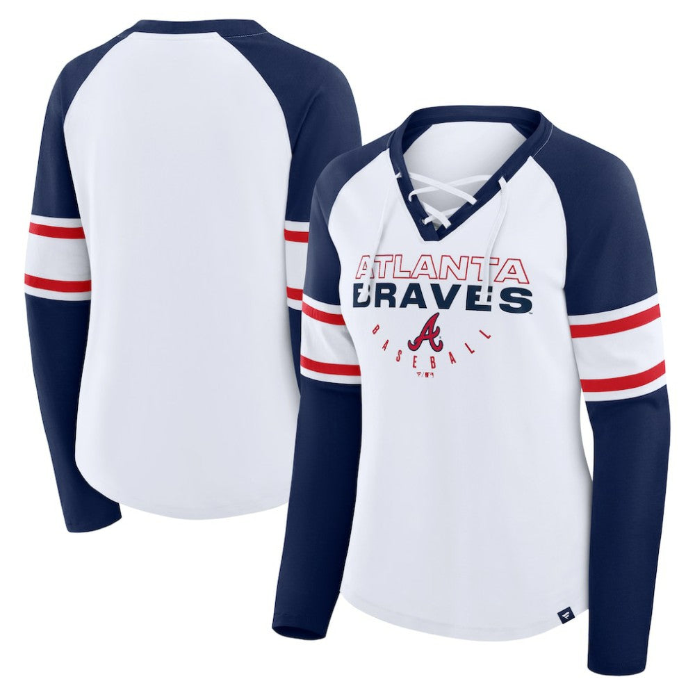 Atlanta Braves Fanatics Women's Blitz Package Raglan Lace-Up V-Neck Long Sleeve T-Shirt - MLB T-shirts