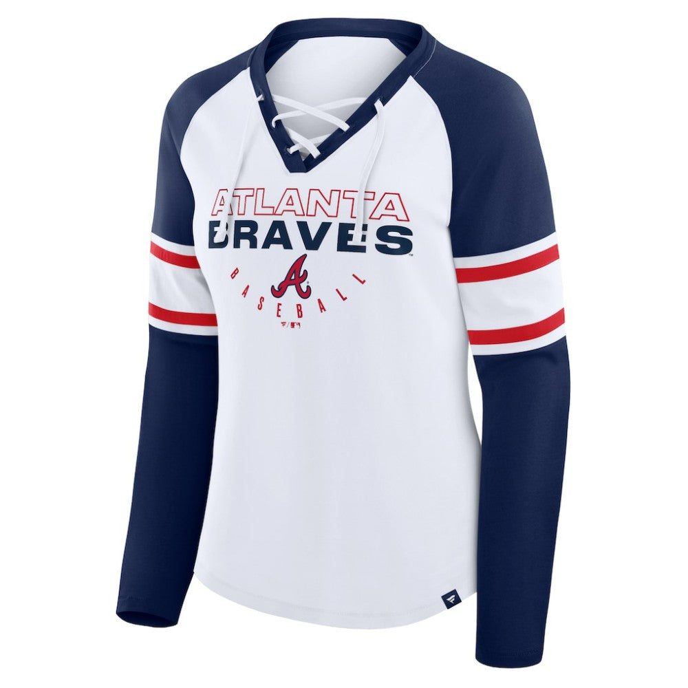 Atlanta Braves Fanatics Women's Blitz Package Raglan Lace-Up V-Neck Long Sleeve T-Shirt - MLB T-shirts