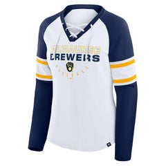 Milwaukee Brewers Fanatics Women's Blitz Package Raglan Lace-Up V-Neck Long Sleeve T-Shirt - MLB T-shirts
