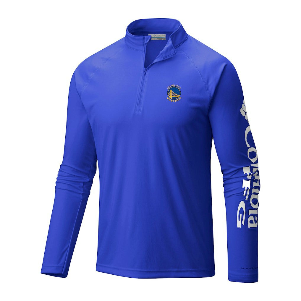Royal Golden State Warriors Terminal Tackle Raglan Omni-Shade Quarter-Zip Jacket sale | NBA