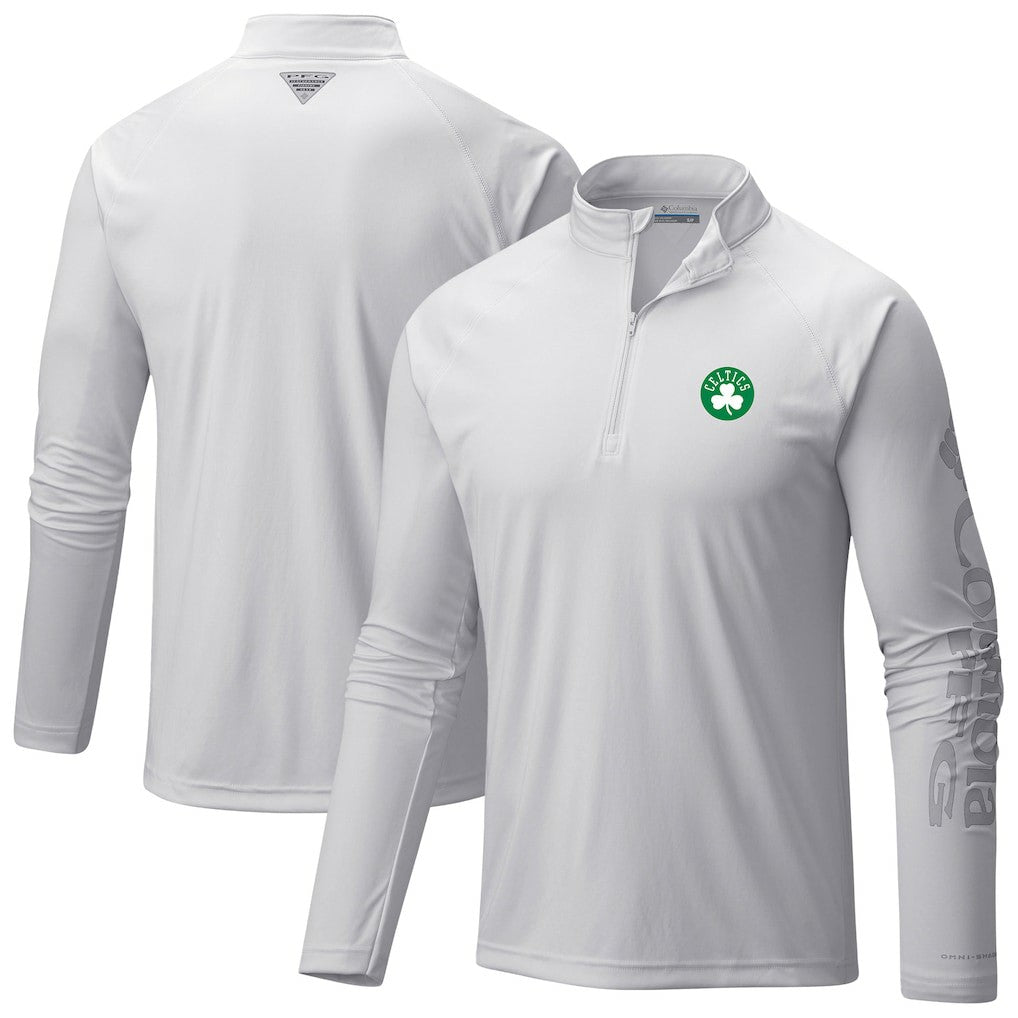White Boston Celtics Terminal Tackle Raglan Omni-Shade Quarter-Zip Jacket | NBA
