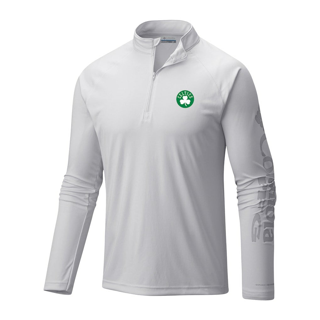 White Boston Celtics Terminal Tackle Raglan Omni-Shade Quarter-Zip Jacket | NBA