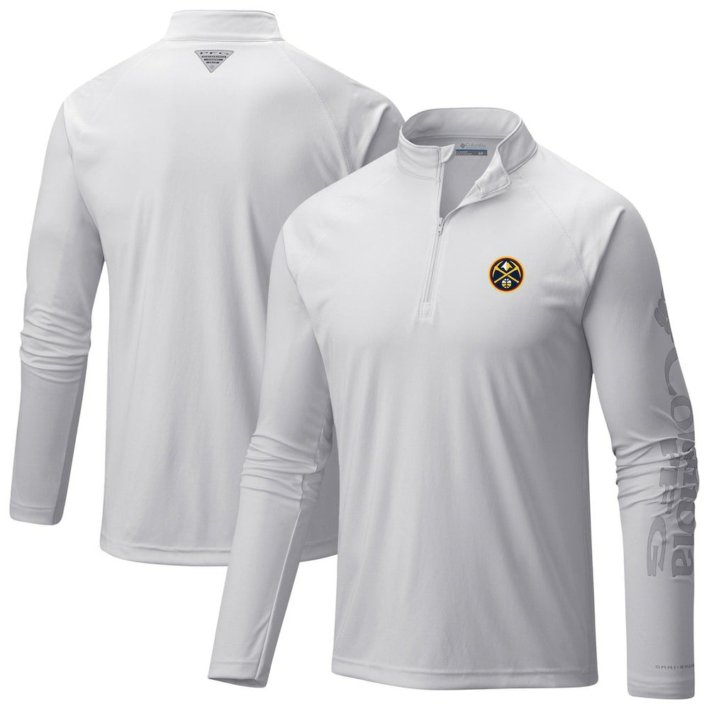 White Denver Nuggets Terminal Tackle Raglan Omni-Shade Quarter-Zip Jacket sale | NBA