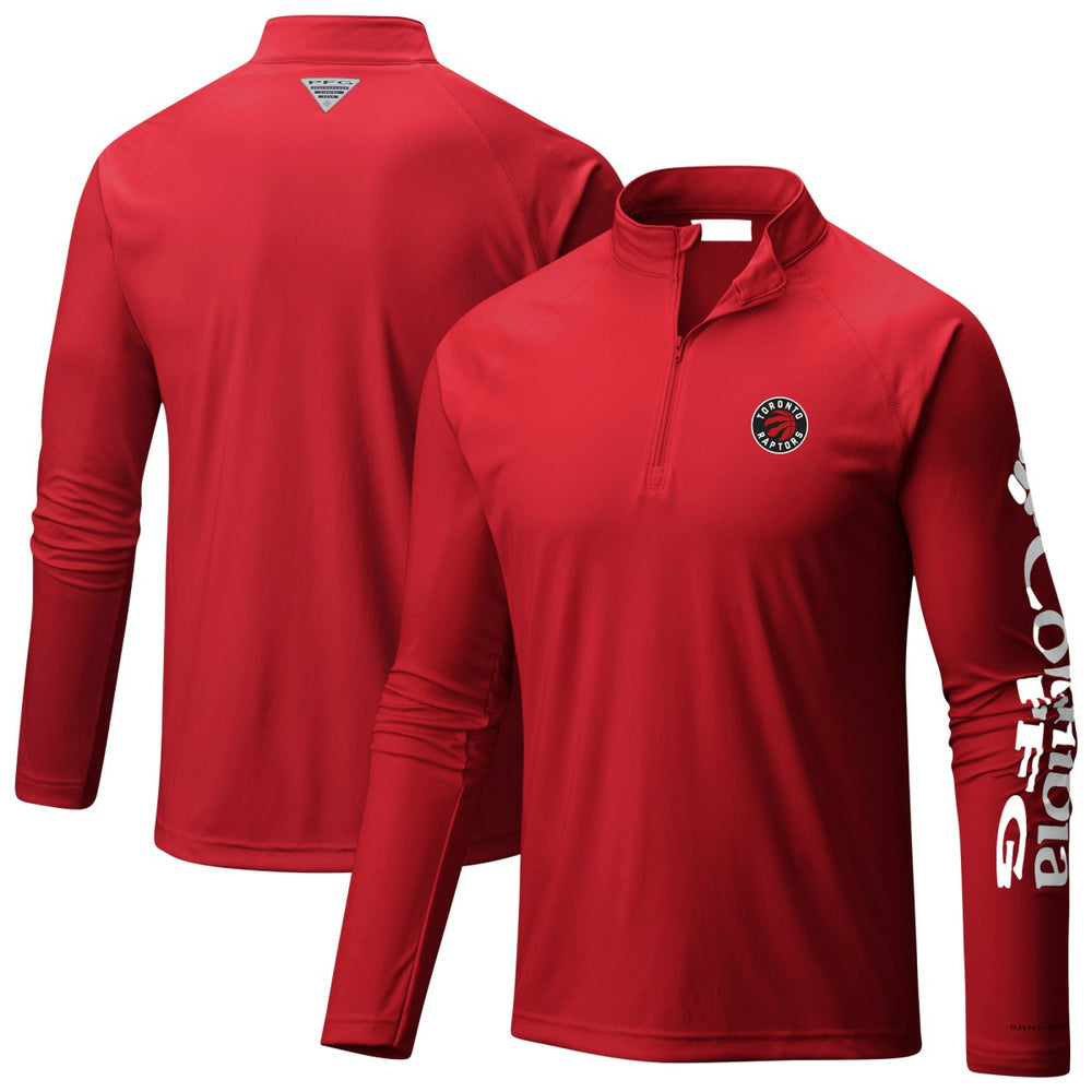 Red Toronto Raptors Terminal Tackle Raglan Omni-Shade Quarter-Zip Jacket | NBA