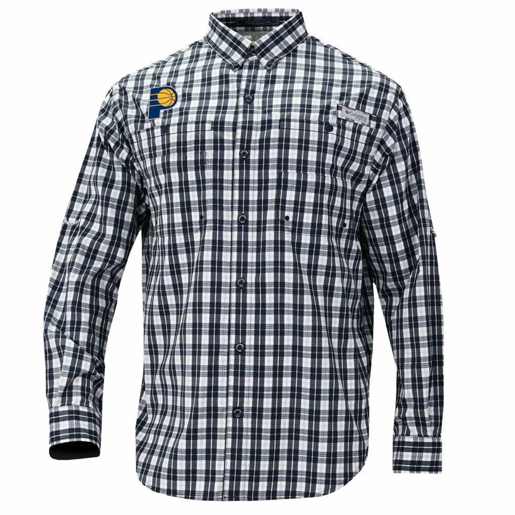Navy Indiana Pacers Super Tamiami Omni-Shade Long Sleeve Button-Down Shirt | NBA
