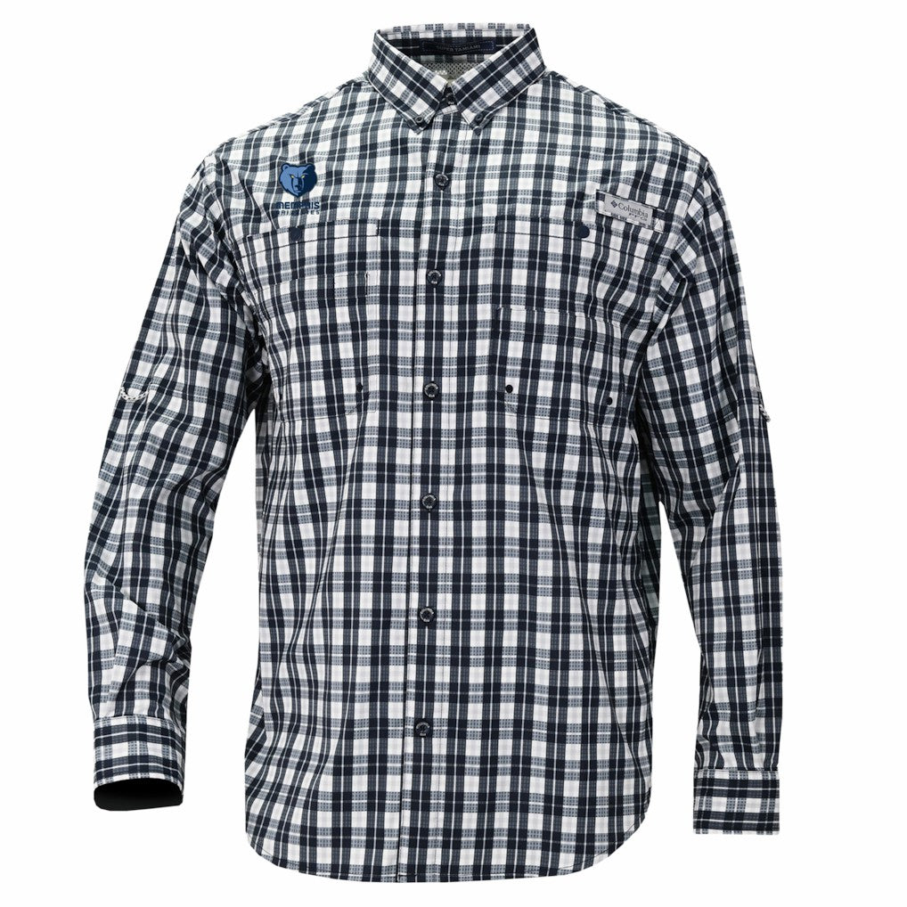 Navy Memphis Grizzlies Super Tamiami Omni-Shade Long Sleeve Button-Down Shirt | NBA